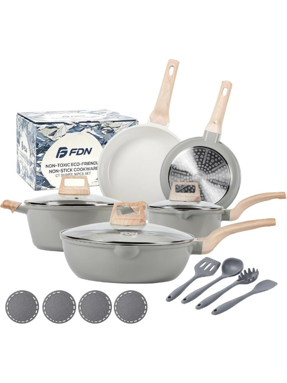 16-Piece Titanium Cookware Set, Non-Toxic, Dishwasher & Oven Safe, Induction